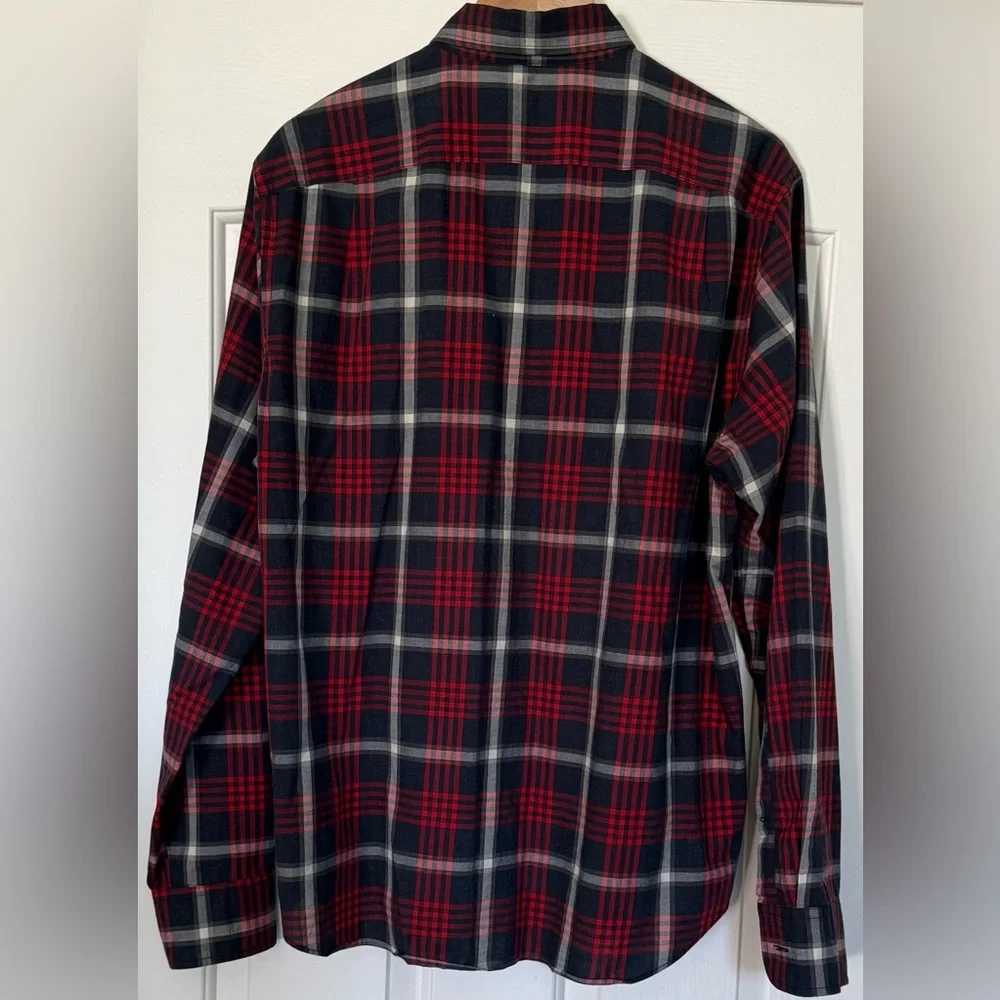 J.Crew Men's L Tartan Plaid Button Down Shirt Red Navy Cotton Holiday 2012